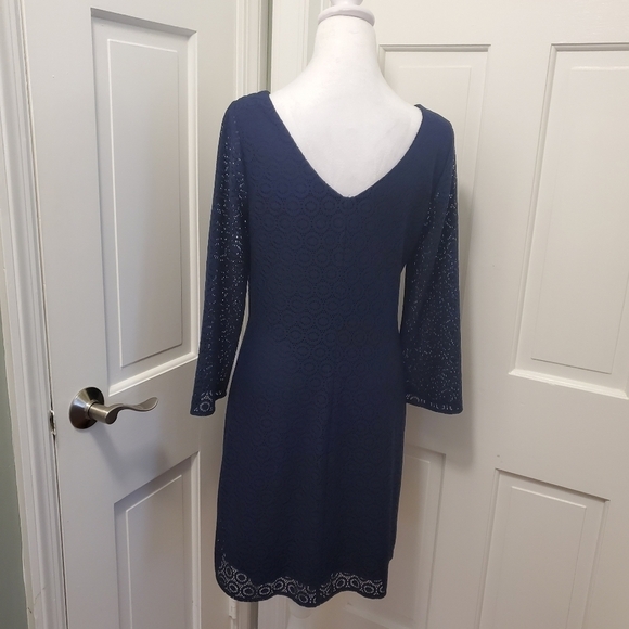 Lilly Pulitzer Navy Alden Tunic Dress Embroidered Neckline V-Neck Medium - Picture 5 of 12